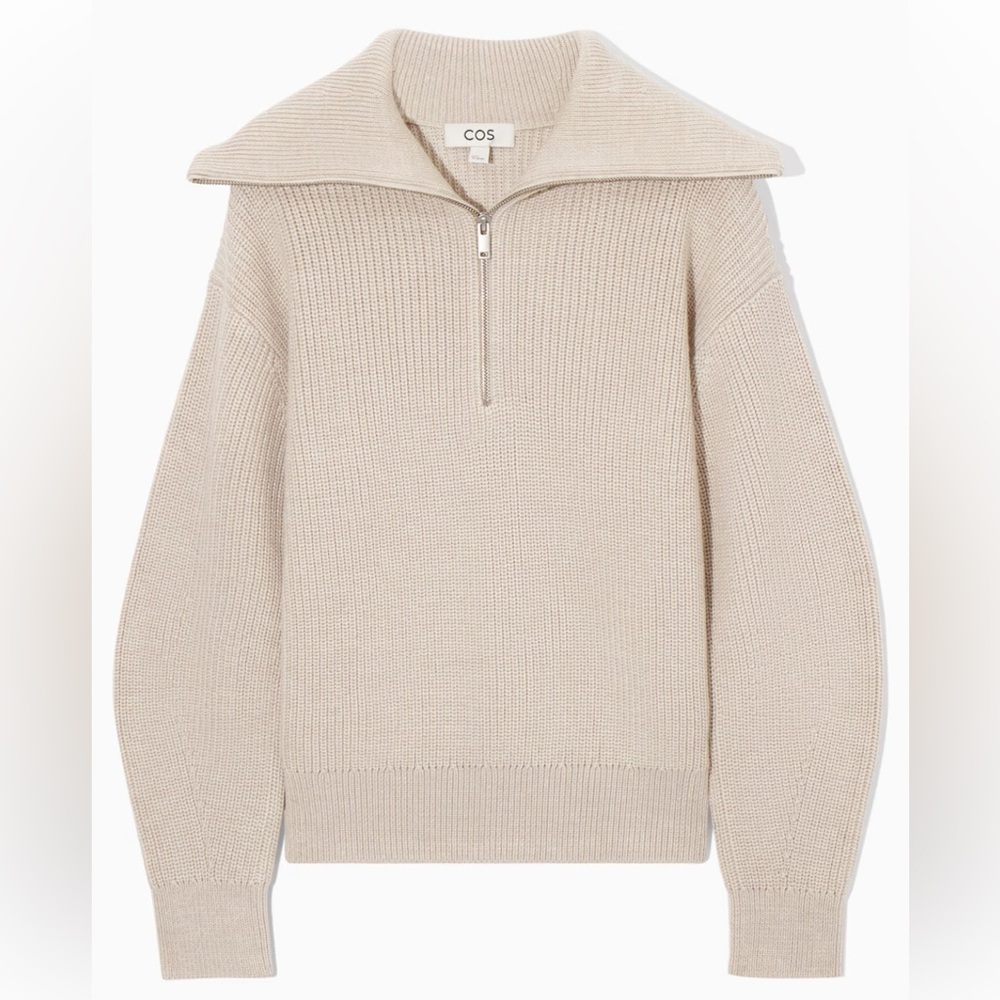 COS WOOL AND COTTON HALF-ZIP JUMPER